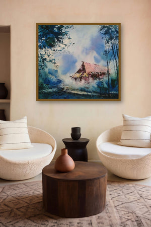 Cityscape Iii (Woodland Sanctuary: A Cottages Embrace) by artist Narayan Shelke displayed in a Boutique gallery