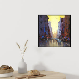 In-situ view of Purnendu Mandal's 'Cityscape Iv' painting in a room