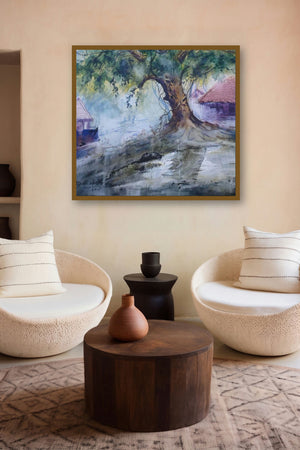 Cityscape Ix (Under the Banyans Shade: A Village Tapestry) by artist Narayan Shelke displayed in a Indian Art gallery