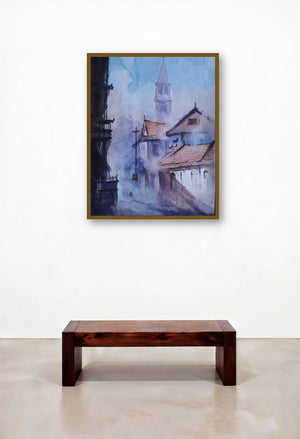 Cityscape X (Urban Veil: A City in Soft Focus) by artist Narayan Shelke displayed in a Art Deco Penthouse