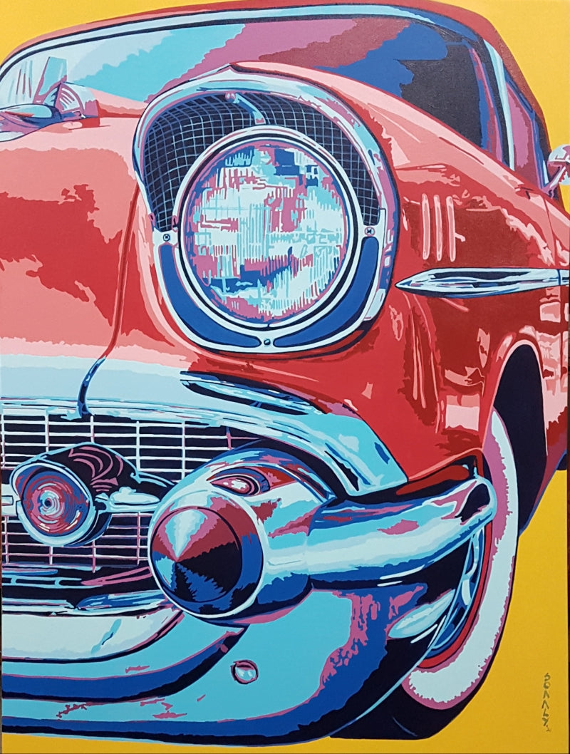 Classic Car Chevy Belair 1957' transportation acrylic painting by artist Sonaly Gandhi, 36x48 inch, on canvas