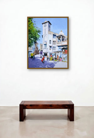 Clock Tower by artist Ramesh Jhawar displayed in a Eclectic Reception Area