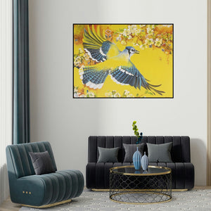 Sweta Chandra's 'Coexistence 12' painting visualized above a sofa in a contemporary room.