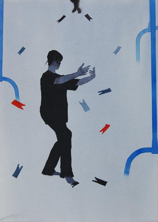 Figurative watercolor painting titled 'Collecting dreams', 30x22 inches, by artist Manish Sutar on Paper