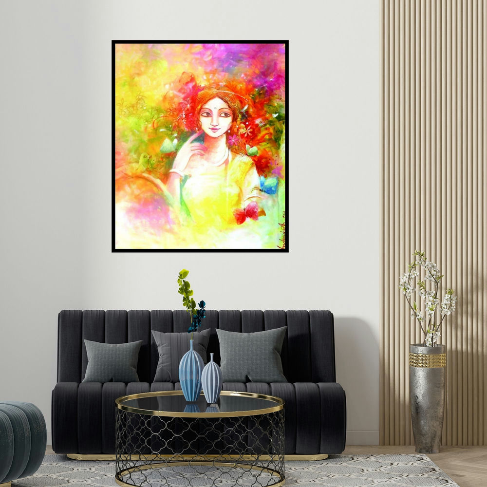 'Color Of Love' painting by Indrani Acharya shown on a wall in a furnished room.