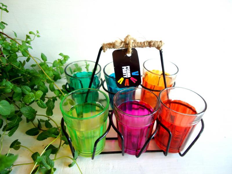 Lifestyle craft titled 'Color Splash Cutting Chai Glasses', 3x2x2 inches, by artist Rithika Kumar on Glass