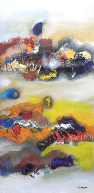 Colorful Abstract I (Painted Earth) by Deepak Guddadakeri, Original Acrylic Abstract Painting on Canvas, Small Vertical Wall Art