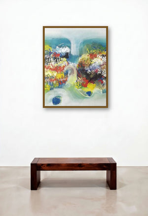 Colorful Abstract Ii (Rainbow Reverie) by artist Deepak Guddadakeri displayed in a Transitional Reception Area