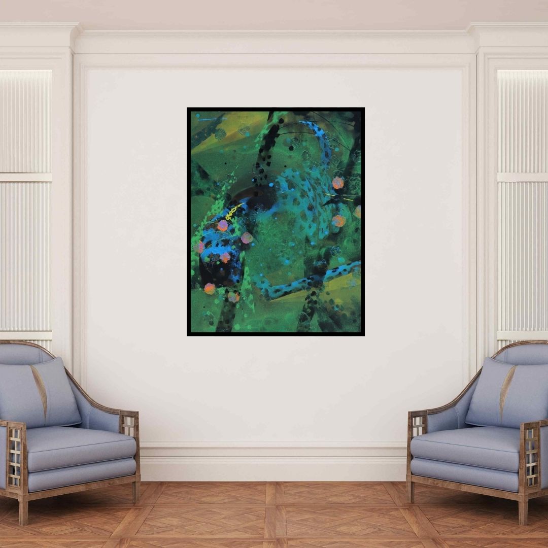 In-situ view of Asif Sharief Shaikh's 'Colors Of Life 153 (Night Bloom)' painting in a room