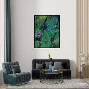 Preview of 'Colors Of Life 153 (Night Bloom)' Painting by Asif Sharief Shaikh shown on a wall in a furnished room.
