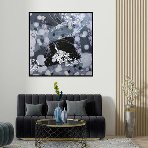 Asif Sharief Shaikh's 'Colors Of Life 202 (Cryptic Creatures**)' painting visualized above a sofa in a contemporary room.