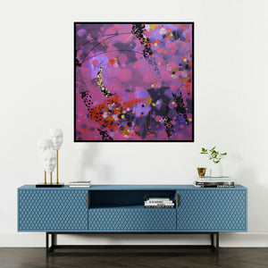 'Colors Of Life 203 (Celestial Dance**)' painting by Asif Sharief Shaikh shown on a wall in a furnished room.