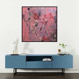 'Colors Of Life 205 (Celestial Ballet**)' painting by Asif Sharief Shaikh shown on a wall in a furnished room.