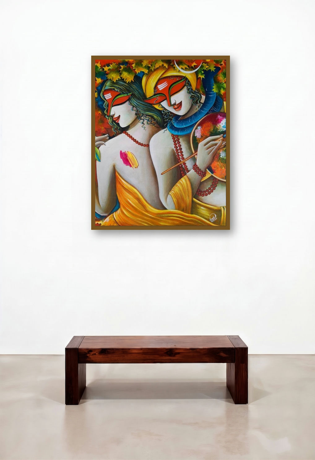 Colors Of Life 1 (Creators of the Cosmos) by artist Susmita Mandal displayed in a Rustic Hotel Lobby