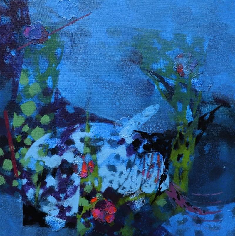 Abstract acrylic painting titled 'Colors Of Life 131', 18x18 inches, by artist Asif Shaikh on Canvas