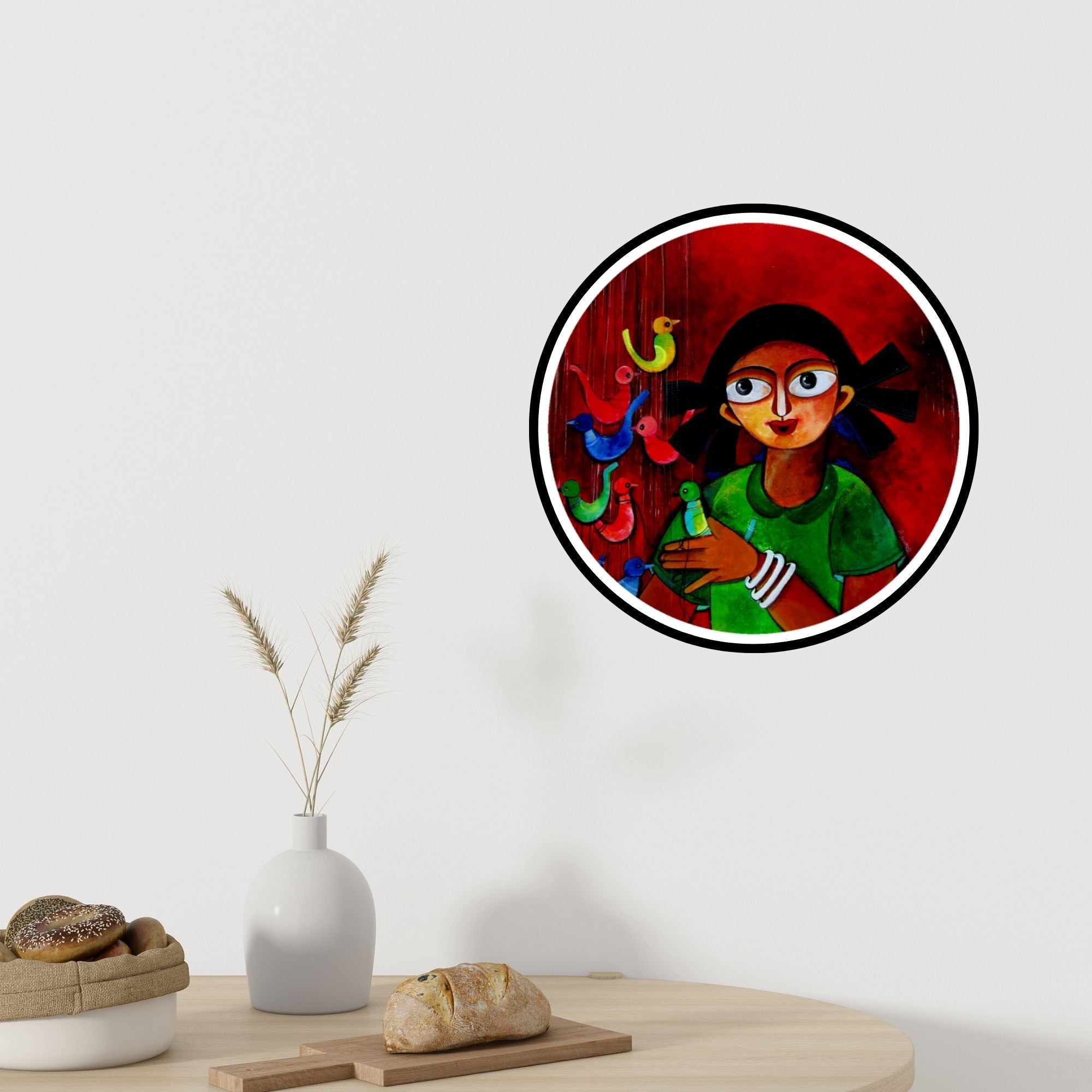 In-situ view of Sharmi Dey's 'Colors Seller' painting in a room