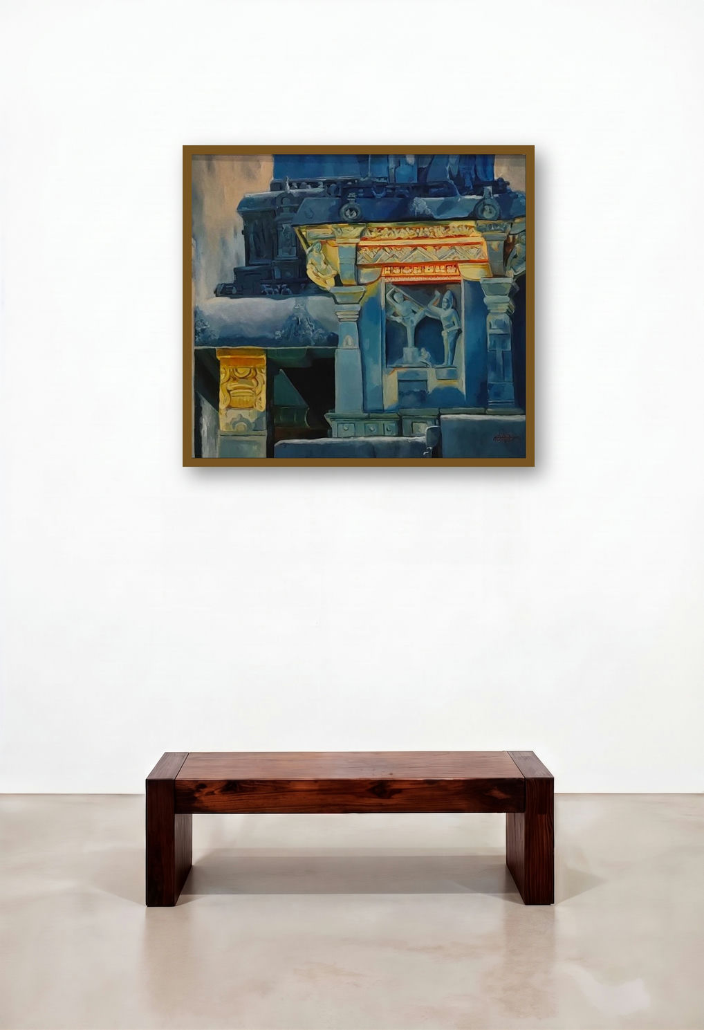 Colour Shades Of Kailas Temple (Nighttime Majesty) by artist Sheetal Bawkar displayed in a Designer Hotel Lobby