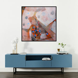 'Colours Of Life 113 (Abstract Figure)' painting by Asif Sharief Shaikh shown on a wall in a furnished room.