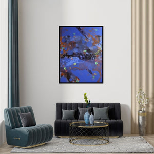 Preview of 'Colours Of Life 135 (Azure Abstraction)' Painting by Asif Sharief Shaikh shown on a wall in a furnished room.