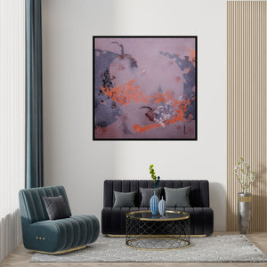 Preview of 'Colours Of Life 3 (Emergent Forms)' Painting by Asif Sharief Shaikh shown on a wall in a furnished room.