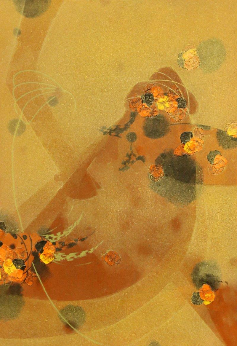 Abstract acrylic painting titled 'Colours of life 7', 34x24 inches, by artist Asif Shaikh on Canvas