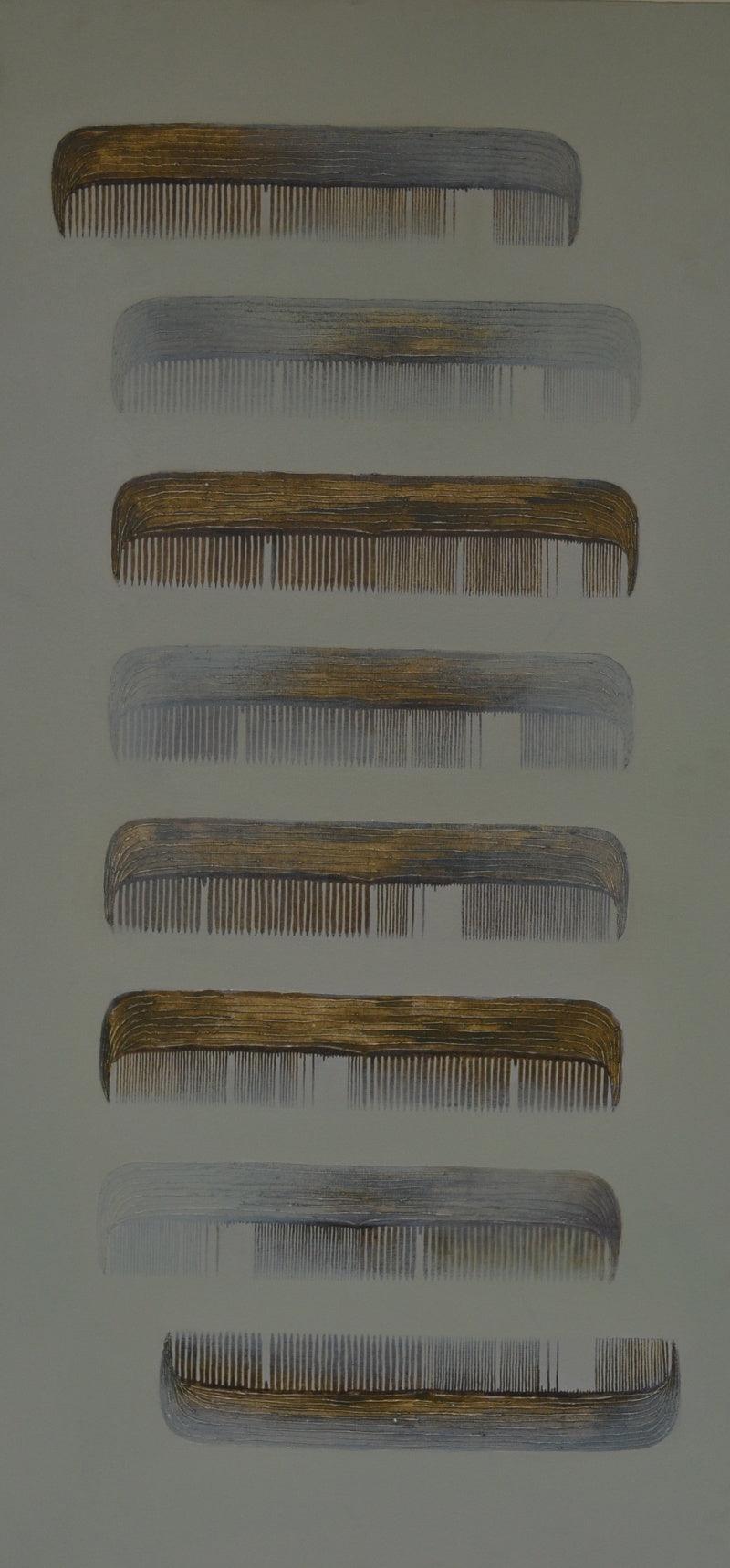 Lifestyle mixed media painting titled 'Comb 5', 24x48 inches, by artist Anand More on Canvas