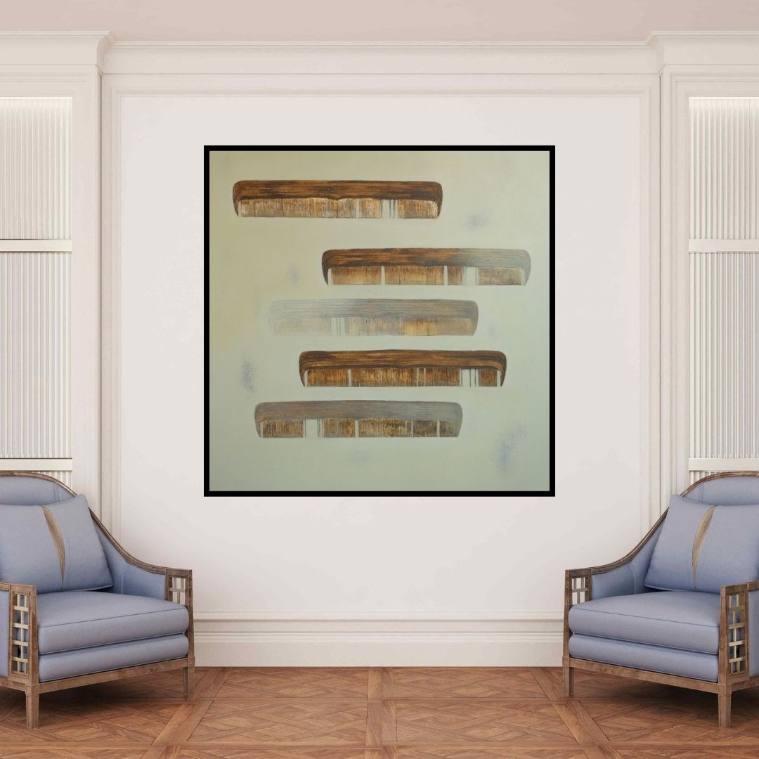 In-situ view of Anand More's 'Comb 6' painting in a room