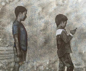 Come Out And Play 1 by Manish Solanki, Original Mixed Media Figurative Painting on Canvas, Medium Horizontal Wall Art