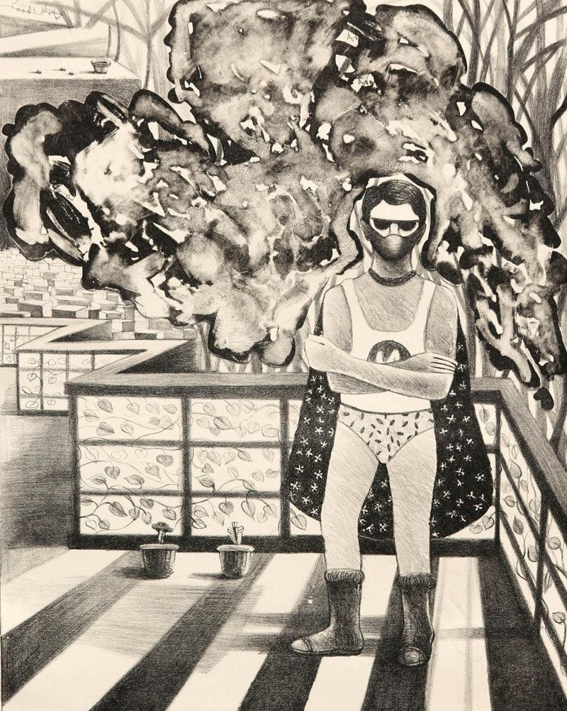 Figurative printmaking titled 'Common Man', 28x20 inches, by artist Neeraj Khandka on Paper