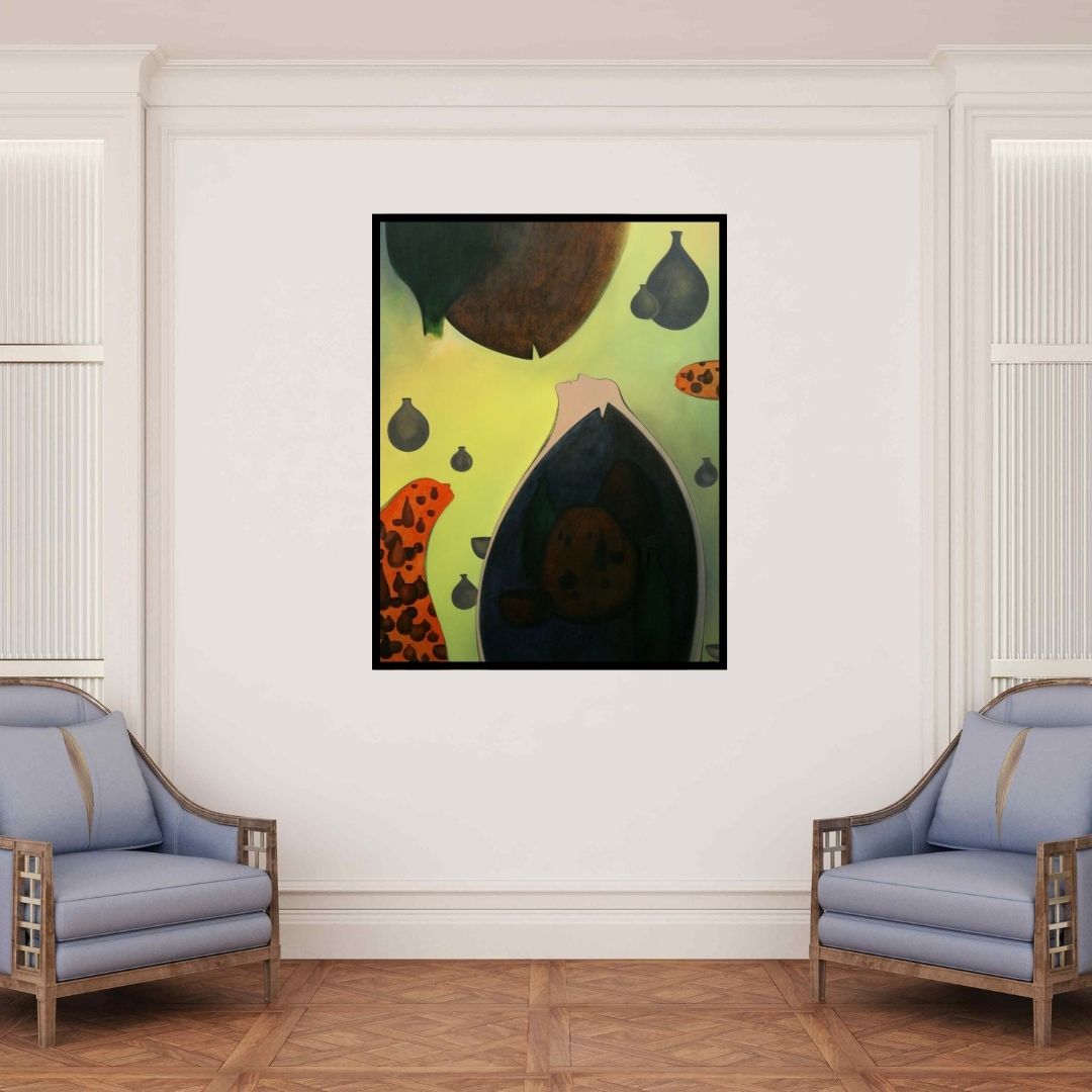 In-situ view of Pravin Shinde's 'Communication 1 (The Vessel and the Void)' painting in a room