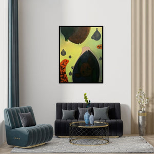 Preview of 'Communication 1 (The Vessel and the Void)' Painting by Pravin Shinde shown on a wall in a furnished room.