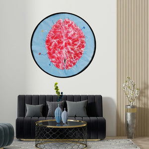 Devidas Agase's 'Complexity Ii (Brain Coral)' painting visualized above a sofa in a contemporary room.