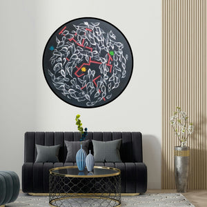 Devidas Agase's 'Complexity Iv (Seed of Life)' painting visualized above a sofa in a contemporary room.