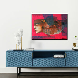 Preview of 'Composition 1 (Transformation)' Painting by Mihir Kayal shown on a wall in a furnished room.