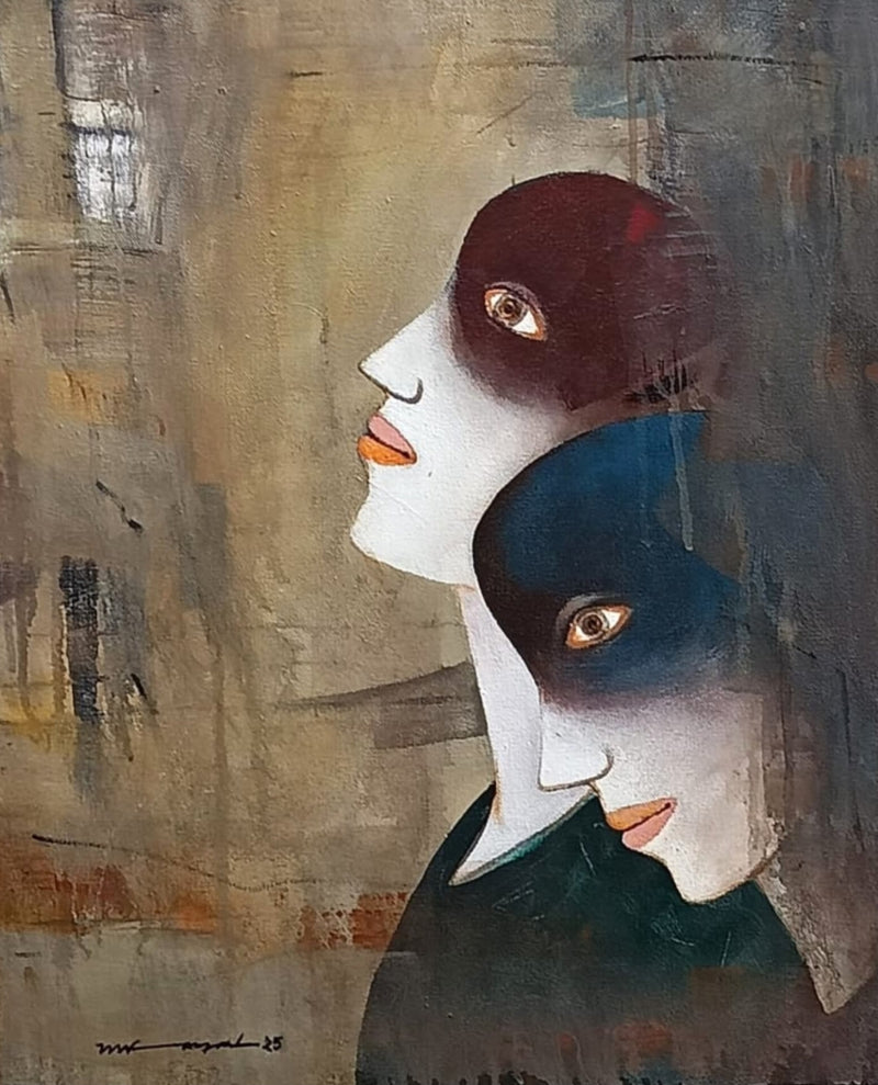 'Composition 1' figurative acrylic painting by artist Mihir Kayal, 20x16 inch, on canvas