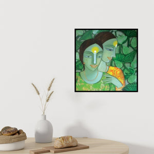 In-situ view of Dewashish Das's 'Composition 1 (Verdant Harmony)' painting in a room