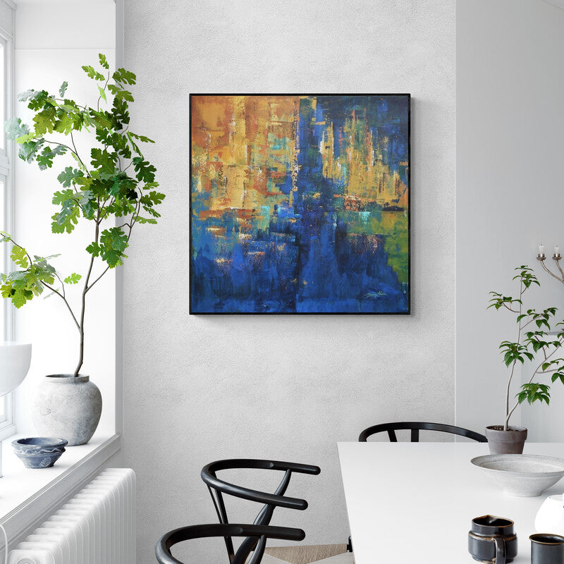 In-situ view of Sanjay Akolikar's 'Composition 10' painting in a room