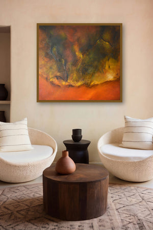 Composition 17 (Elemental Embrace) by artist Sanjay Akolikar displayed in a Luxury gallery