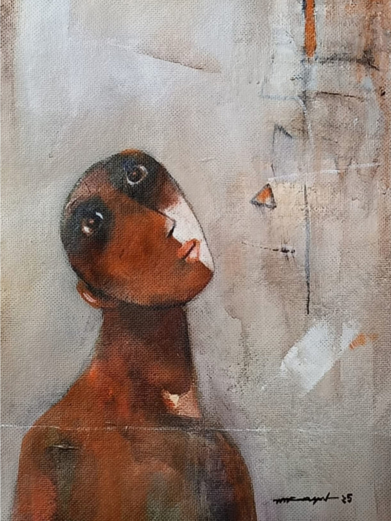 'Composition 3' figurative acrylic painting by artist Mihir Kayal, 13x11 inch, on paper