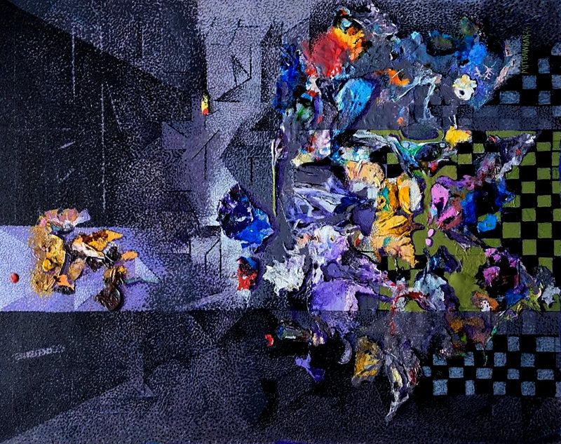 Composition' abstract acrylic painting by artist Shirish Mitbawkar, 24x30 inch, on canvas