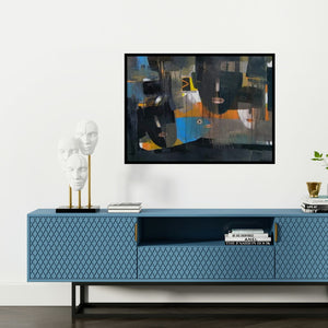 Preview of 'Composition (Beneath the Surface)' Painting by Mihir Kayal shown on a wall in a furnished room.