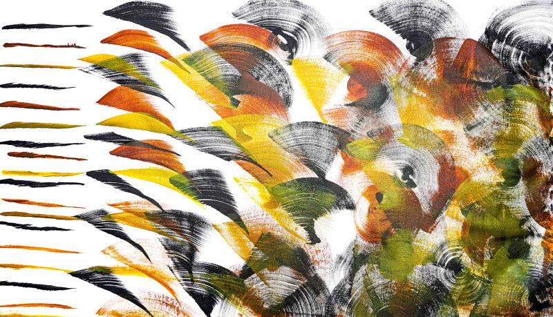 Abstract acrylic painting titled 'Composition No 317', 32x61 inches, by artist Sumit Mehndiratta on Canvas