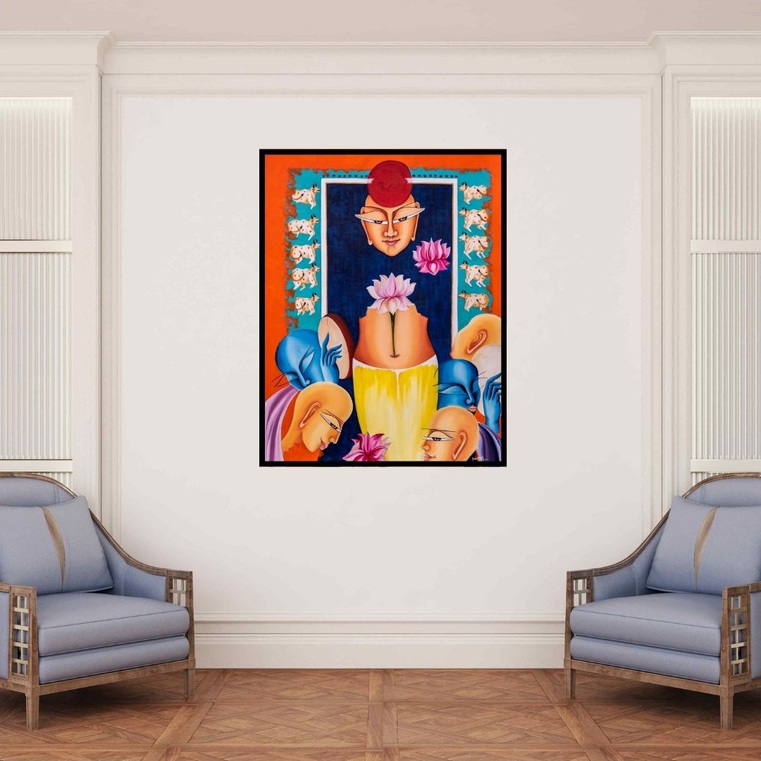 In-situ view of Deepali Mundra's 'Composition On Shree Nath Ji' painting in a room