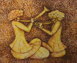 Concert 2014 (Harmony in Gold) by Sarang Singla, Original Acrylic Figurative Painting on Canvas, X-Large Horizontal Wall Art