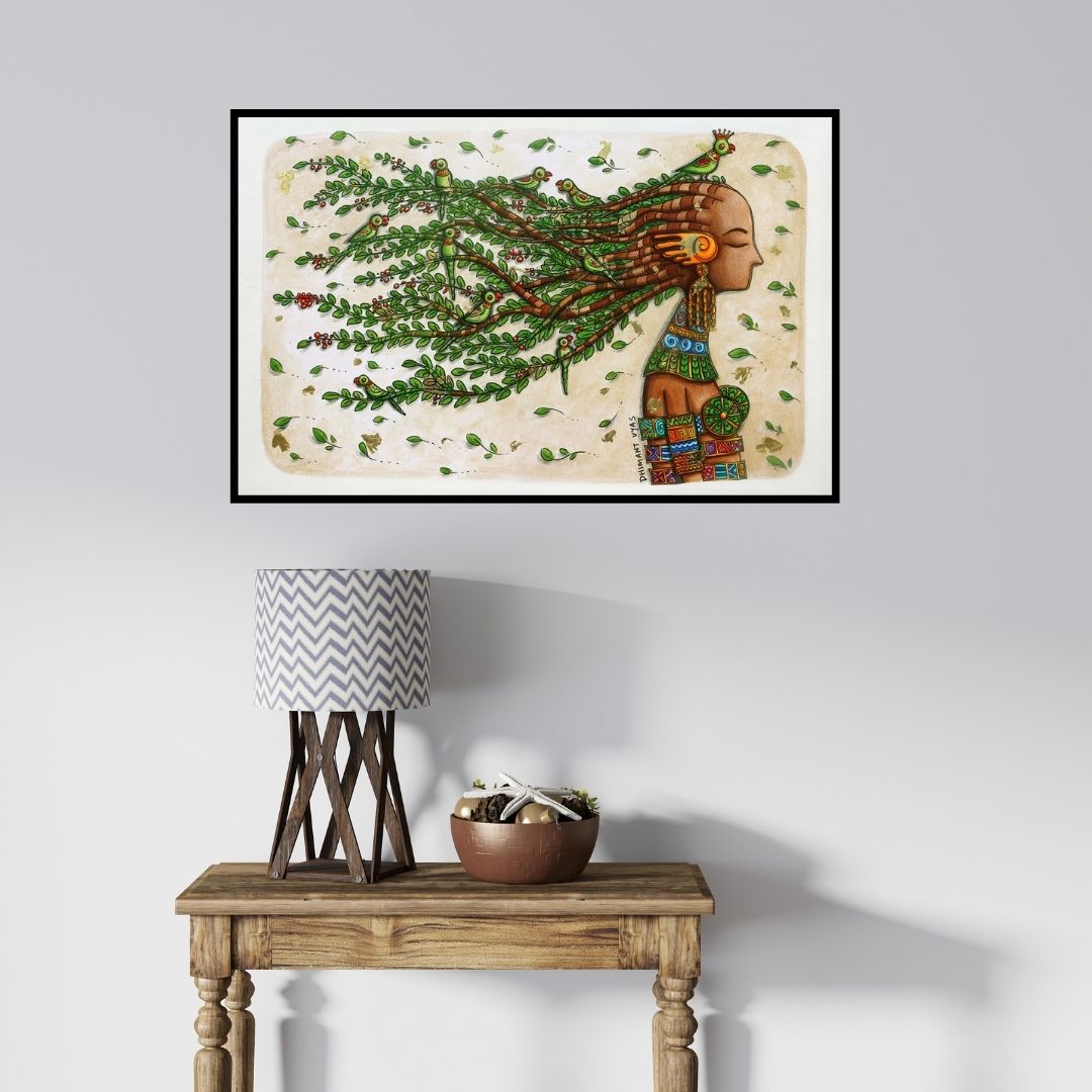 In-situ view of Dhimant Vyas's 'Concord 54 (Bird Sanctuary)' painting in a room