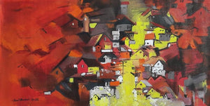 Concrete Forest (Concrete Jungle) by Sunil Bambal, Original Acrylic Cityscape Painting on Canvas, Small Horizontal Wall Art