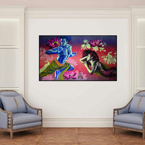 'Confluence Of Emotions 1' painting by Prashanta Nayak shown on a wall in a furnished room.