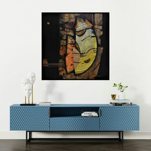 'Conquer Abstract 7' painting by Rahul Dangat shown on a wall in a furnished room.