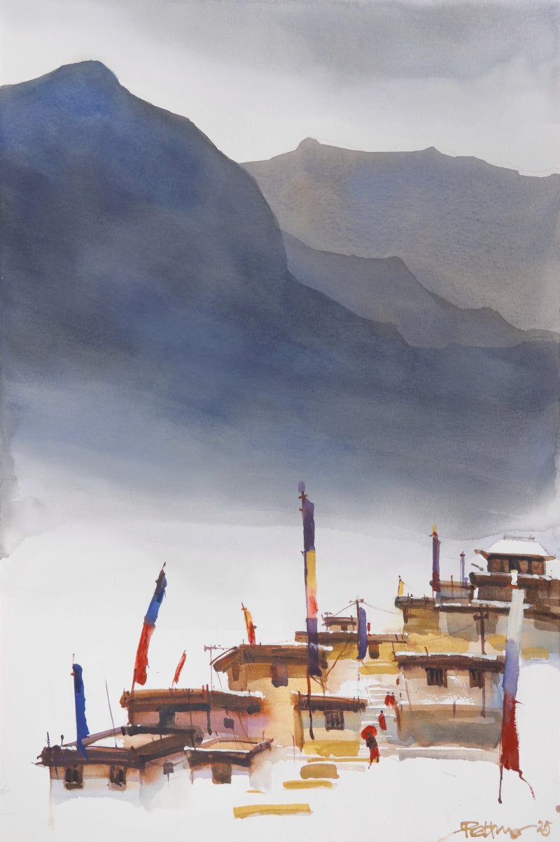 Conquer The Inner Mountains' landscape watercolor painting by artist Prashant Prabhu, 22x15 inch, on archival paper