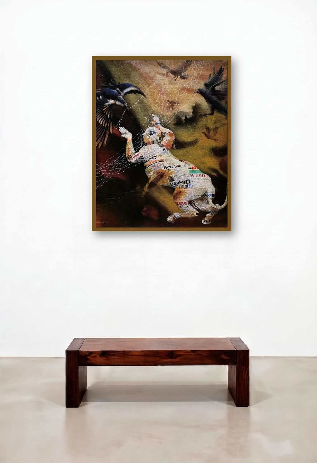 Contemporary Society 94 (Reaching for Freedom) by artist Kandan G displayed in a Eclectic Hotel Suite